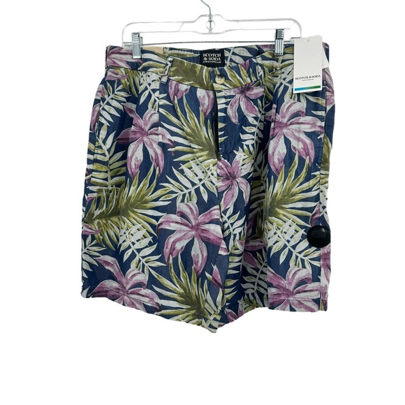 Scotch & Soda Tropical Printed Pleated Twill Shorts In Multicolor Size 34 NWT - Picture 7 of 10